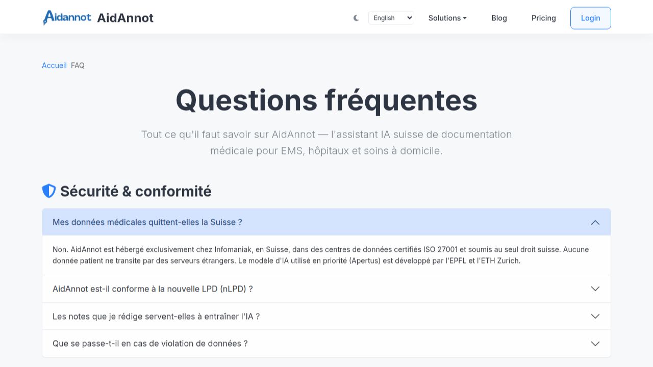Capture d'écran de la FAQ AidAnnot